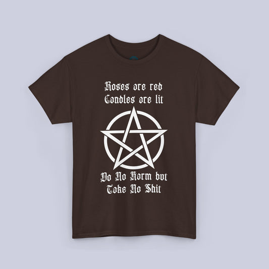 Gothic Men's Tee - "Roses are Red, Candles are Lit" with Pentagram Design - Perfect for Alternative Fashion & Witchy Vibes